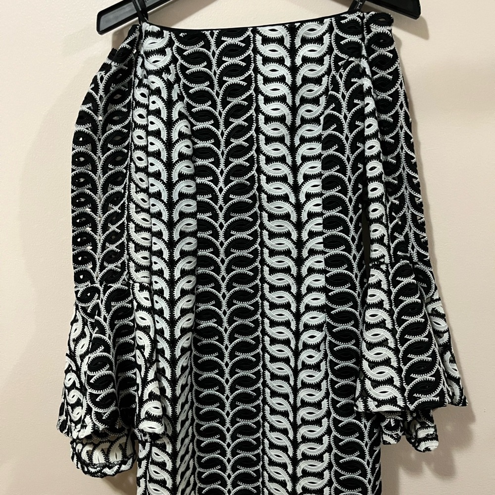 Bardot Black and White Leaf Pattern Midi Dress